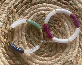 bracelet(s) tubes - fait main - acrylique - acier inoxydable - résine