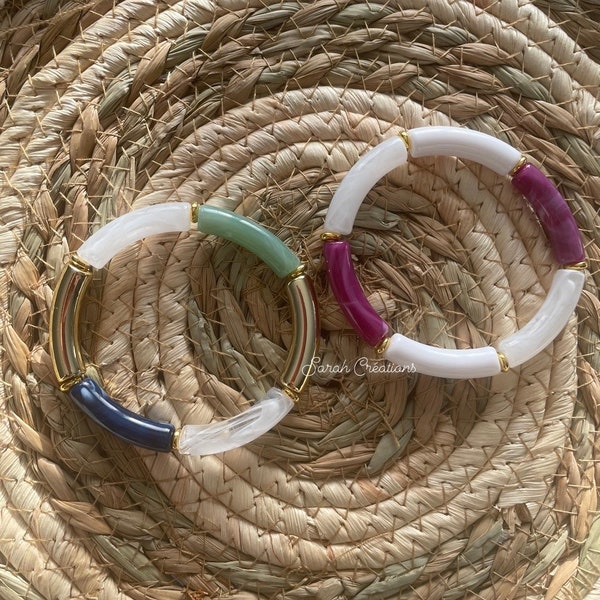 bracelet(s) tubes - fait main - acrylique - acier inoxydable - résine