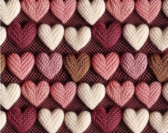 Efecto 3D, Corazones, Día de San Valentín, tejido de algodón de calidad de punto
