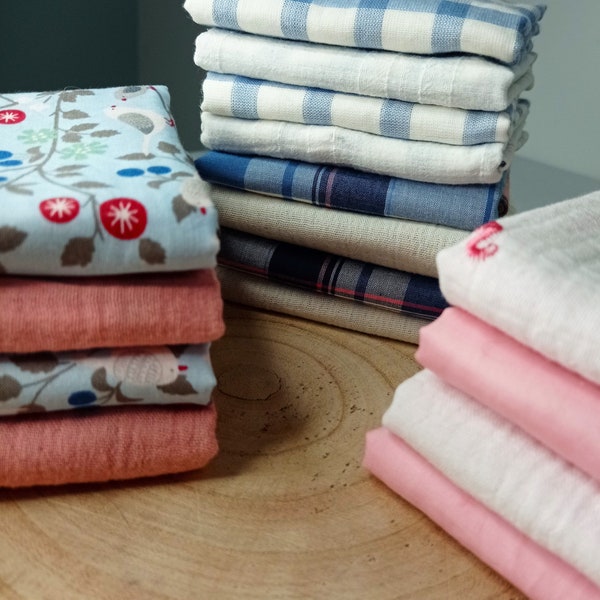 Carrés double gaze et voile de coton / petit lange bébé / lingettes en tissu /Mouchoirs double épaisseur lavables ultra doux