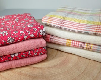 Mouchoirs double épaisseur lavables ultra doux /carrés double gaze et voile de coton / petit lange bébé / lingettes en tissu