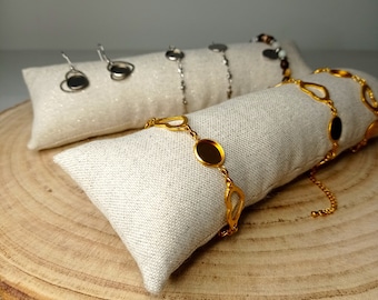 Présentoir à bijoux personnalisable en tissu coton et lin pailleté/ Coussin bijoux  Présentoir bracelets/ présentoir pour créateurs