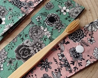 Etui à brosse à dents de voyage/intérieur coton enduit imperméable FLEURS