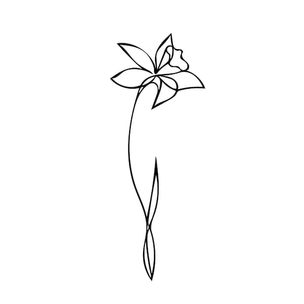 Conception de tatouage de fleur de naissance de jonquille, dessin de tatouage de fleur de mars minimaliste simple d'une ligne, ligne de fleur de naissance, téléchargement immédiat