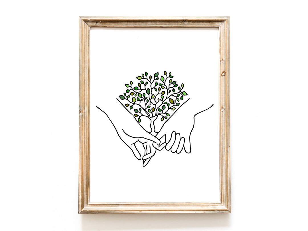 Love Sign Hands Design With Growing Tree Line Art Illustration Etsy