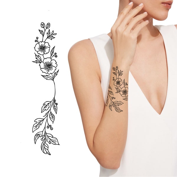 Floral Wrist Tattoo Design, Small Wrist Tattoo, Small Delicate Flower Tattoo Commission, Feminine Tattoo, Elegant Floral Tattoo Drawing