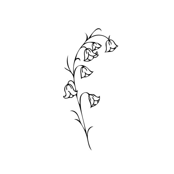 Bluebell Minimalist Flower Tattoo Design, Floral Line Art Instant Download, Black Ink Tiny Bluebell Tattoo Commission