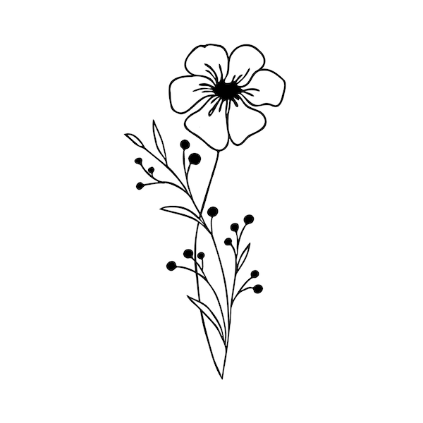 Cosmos October Flower Simple Black Tattoo Design Line Art, Birth Flower Instant Download, Tattoo Floral Design, Simple Birth Flower Line Art