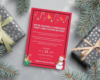 Editable Christmas Party Invitation, Holiday Party Invitation Template, Christmas Party Invitation, Christmas Invitation, Canva, Poem