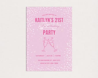 Editable Pink 21st Birthday Invitation: Minimalist Canva Template (Digital Download)