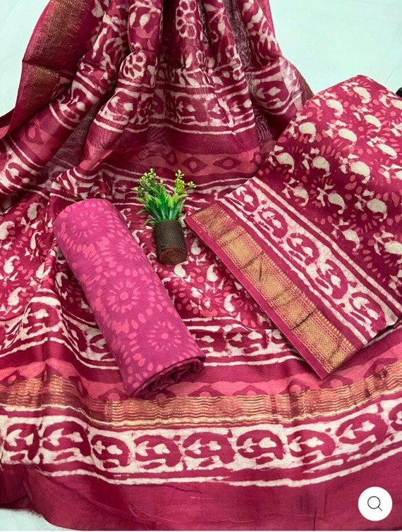 Unstitched Churidar Block Printed Silk Salwar Suit at Rs 4150 in Kolkata