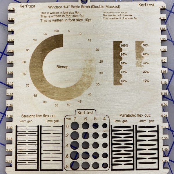 Material thickness test laser cut svg template Glowforge keft tool test guide dxf cut vector pattern Enraving test digital download