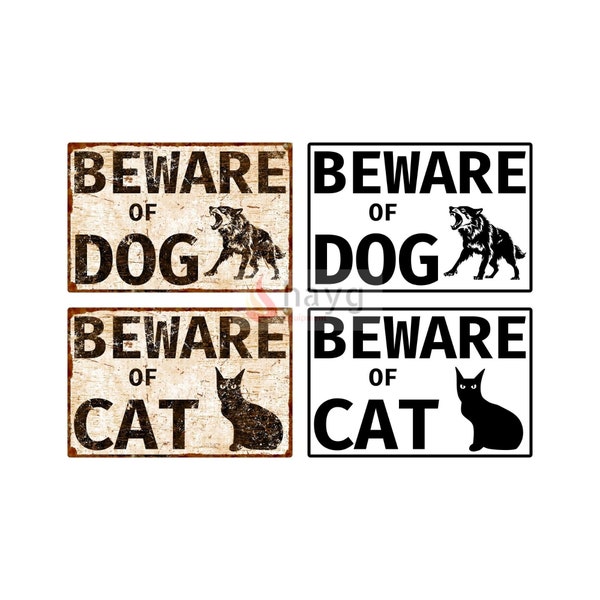 Beware of Dog Metallschild, Beware of Cat Aluminiumschild, Metallhundeschild für Tor, Outdoor Guard Hundeschild