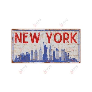 Vintage Style New York Silhouette Aluminum Wall Sign – Rustic Cityscape Decor