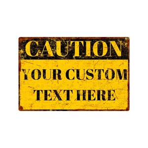 Letrero de metal amarillo personalizado para jardín: placa de precaución personalizada con aspecto oxidado: letrero de advertencia de aluminio desgastado