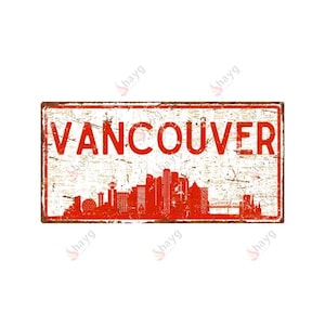 Cartello da parete in alluminio con silhouette di Vancouver in stile vintage - Decorazione da parete con paesaggio urbano rustico