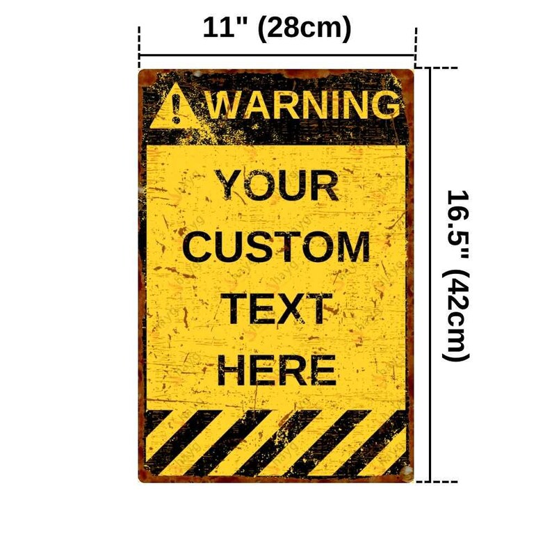 Rust-look Custom Vertical Yellow Warning Sign – Vintage-style ...