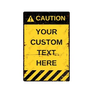 Custom Word Metal Sign – Vintage Yellow Caution Plaque for Utility Rooms