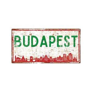 Budapest City Skyline Metallschild: Vintage Ungarn Reise Wandkunst