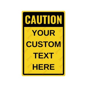 Letrero de precaución amarillo personalizado para vallas: placa de metal editable para puertas y talleres: letrero de aluminio para exteriores con impresión UV