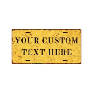 Cartello personalizzato in alluminio giallo retrò - Cartello personalizzato in stile vintage per giardino, decorazione per recinzione da giardino, arte murale per cameretta dei bambini, divertente cartello in metallo personalizzato