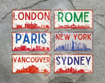 Decorative City Sign - New York, London, Rome, Vancouver, Sydney, Paris - Best Friend Aluminum Gift