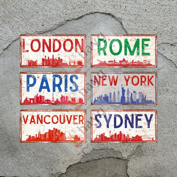 Decorative City Sign - New York, London, Rome, Vancouver, Sydney, Paris - Best Friend Aluminum Gift