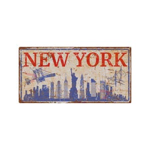 New York Silhouette Wall Sign, Rust Look Decorative Plaque, Special Design Aluminum Sign