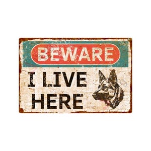 Vintage Style Beware of Dog Aluminum Sign - Metal German Shepherd Sign