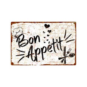 Bon Appétit Metal Sign: Rustic French Kitchen Wall Decor