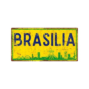 Brasilia Metal Sign: Vintage Brazilian Travel Decor
