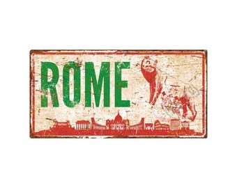 Vintage Rome Skyline Sign: Rustic Italian Travel Decor