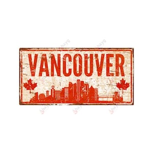 Cartello in metallo in stile rustico di Vancouver, cartello decorativo in alluminio con aspetto ruggine, cartello con effetto invecchiato, cartello vintage con paesaggio urbano di Vancouver