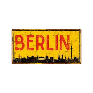 Berlin Stadtbild Silhouette Wandbild: Rustikales Aluminium Metall Kunst
