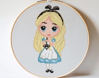 Alice in Wonderland Cross Stitch: Little Alice, Kids room decor, Storybook (PDF Pattern)