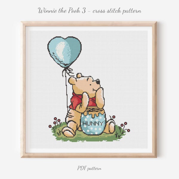Winnie the Pooh Cross stitch, Easy Beginner embroidery, Public domain Image, Vintage Storybook (PDF)
