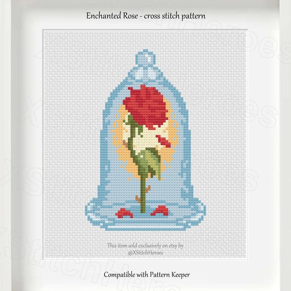 Enchanted Rose Cross stitch pattern Beauty and the Beast Belle rose Princess rose Beautiful rose Flower pattern Rose cross stitch Home decor