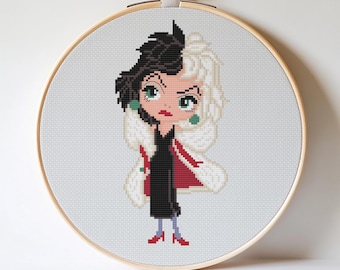 Cruella de Vil Cross Stitch Pattern, Villains design (PDF Pattern)