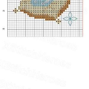 Peut inclure: Un diagramme de point de croix avec le texte "Princess symbols large". Le motif pr&eacute;sente une forme stylis&eacute;e dans des tons de marron, de bleu et de noir, ainsi qu'une &eacute;toile &agrave; quatre branches. Le diagramme est sur une grille.