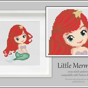 Meerjungfrau Kreuzstich Stickmuster Kleine Prinzessin Stickvorlage Prinzessin Ariel Märchenhelden Dekor Kinderzimmer Dekor Märchen
