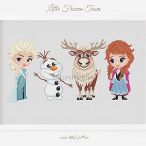 Patrón de punto de cruz de Frozen: Elsa, Anna, Olaf, Sven (Patrón en PDF)