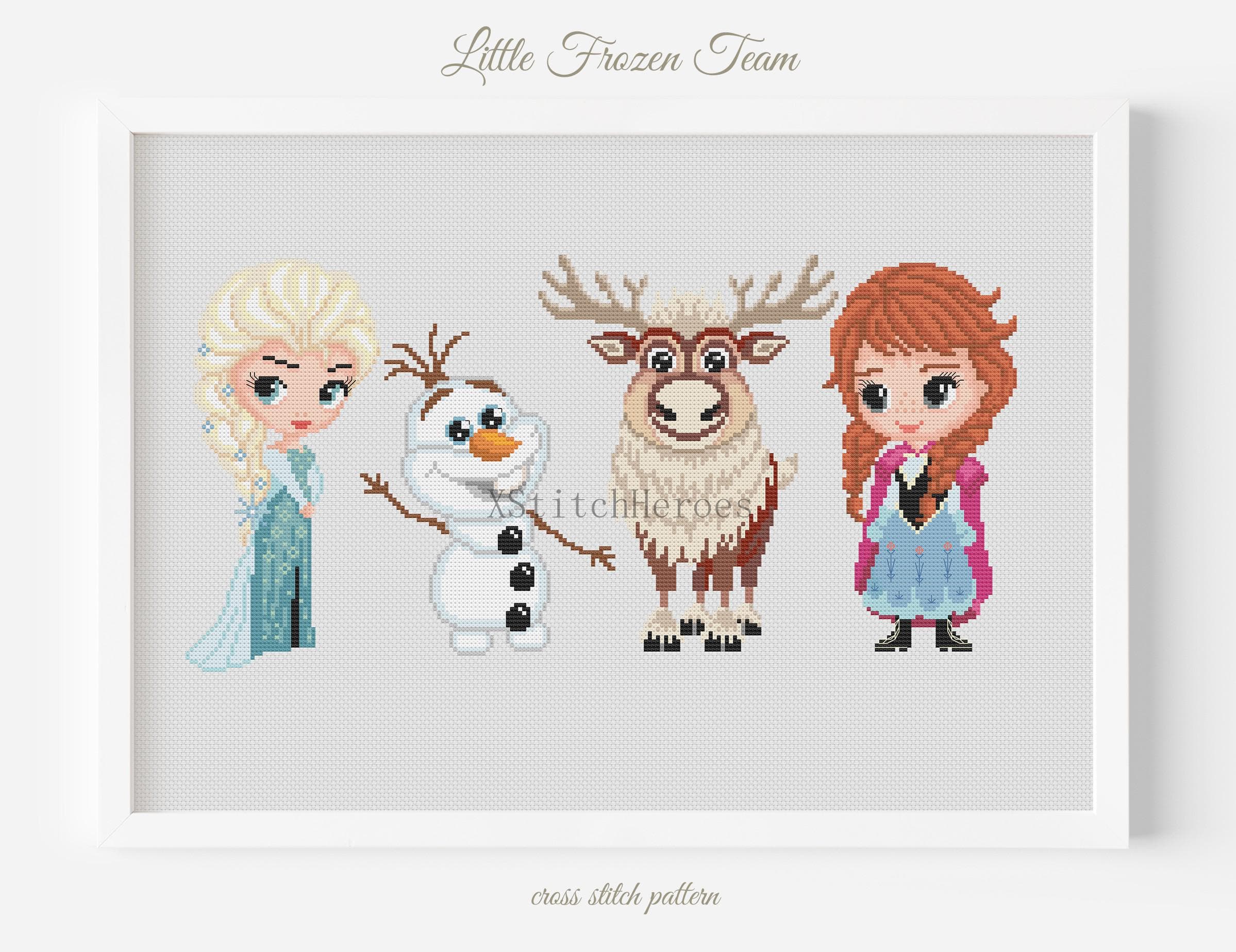 Frozen Cross Stitch Pattern: Elsa, Anna, Olaf, Sven (PDF Pattern