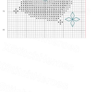 Peut inclure: Diagramme de point de croix intitul&eacute; "Princess symbols large". Le motif pr&eacute;sente une grille avec divers symboles, dont une couronne, une &eacute;toile et d'autres formes. La palette de couleurs comprend le noir, le sarcelle et le blanc.
