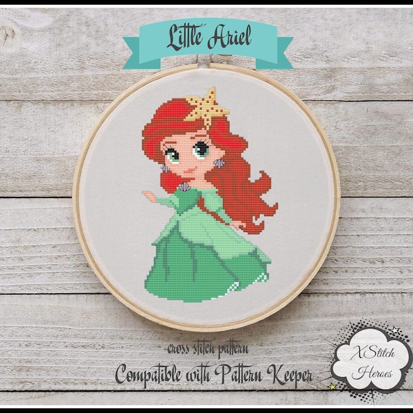 Little Ariel Cross stitch pattern Princess cross stitch Home decor Wall decor Kids room decor DIY Cute Ariel Heroes cross stitch Tale heroes