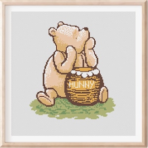 Winnie de Poeh Kruissteekpatroon Eenvoudige patronen Kruissteektabel voor beginners Woondecoraties Publiek domein ImageStorybook-patroon Vintage