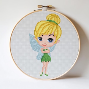 Padrão de ponto cruz Pequena Sininho Princesa ponto cruz Decoração para casa Padrão em PDF Decoração para casa Bordado moderno Arte digital Peter Pan