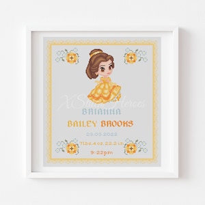 Baby Birth Cross stitch pattern Little Belle  Customizable cross stitch Alphabet DIY Baby Announcement Kids room Baby Waiting Princess