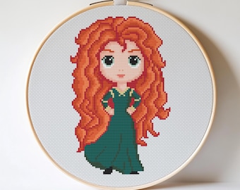 Merida Princess Cross Stitch Pattern, Modern Embroidery (PDF Pattern)