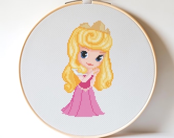 Motif de point de croix Princesse Aurora, décoration de chambre d'enfant (téléchargement numérique)