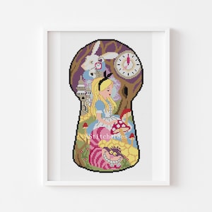 Alice Cross stitch pattern Alice in Wonderland fantasy PDF pattern Digital cross stitch Kids room decoration Modern tale pattern